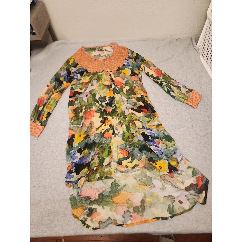 Blank London Dress Womens XL Multicolor Watercolor Floral Long Sleeve Sheer Boho